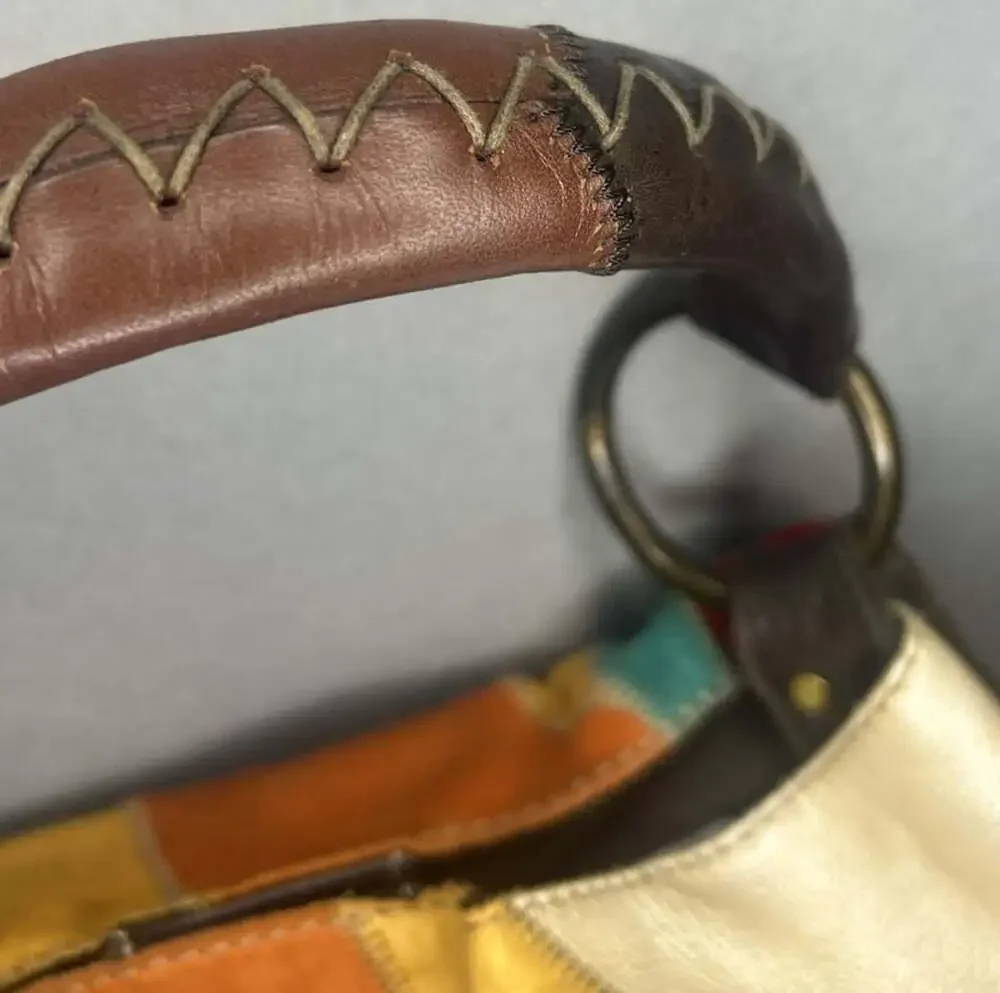 Lucky Brand Y2K Multicolor Patchwork Suede Leather Hobo Shoulder Bag Boho